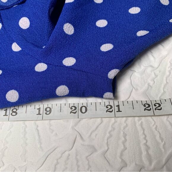 UMGEE USA Cold Shoulder Blouse Blue White Polka Dots Flutter Sleeve Medium #726 - Picture 7 of 8